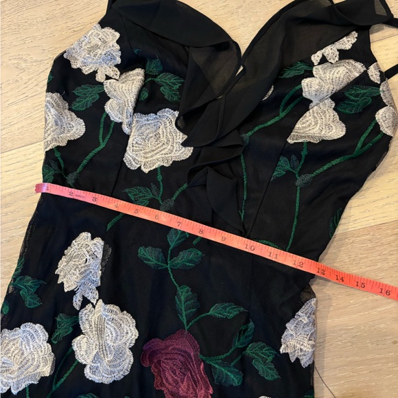 LuLus True to Heart Black Floral Embroidered Maxi Dress Rose ruffle gown Small - Picture 12 of 15